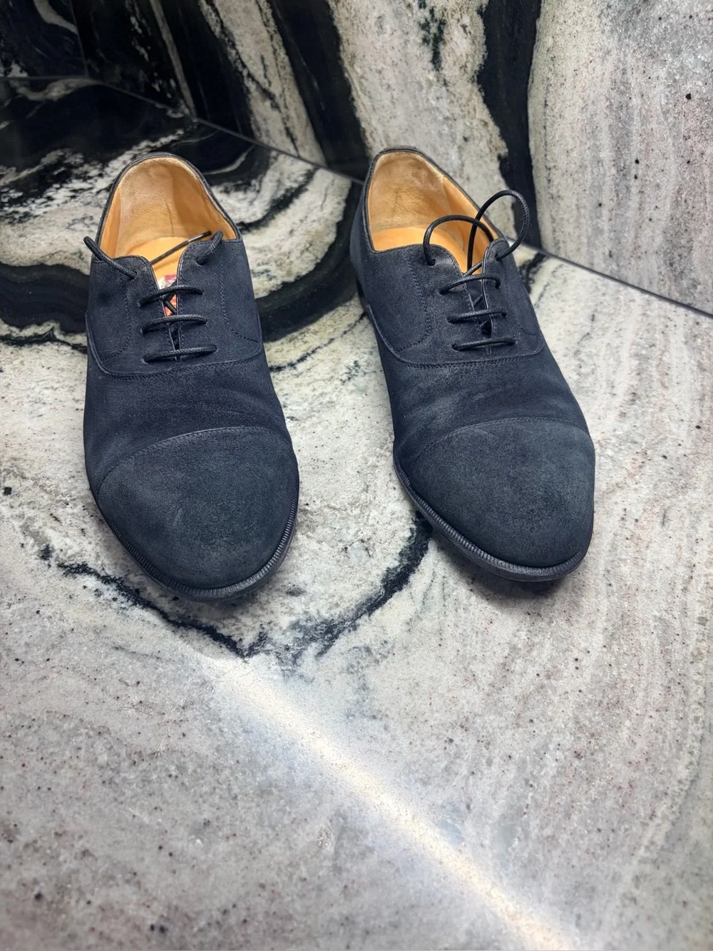 Vintage A. Testoni Black Suede Cap Toe Oxfords Italy 10 D Bologna